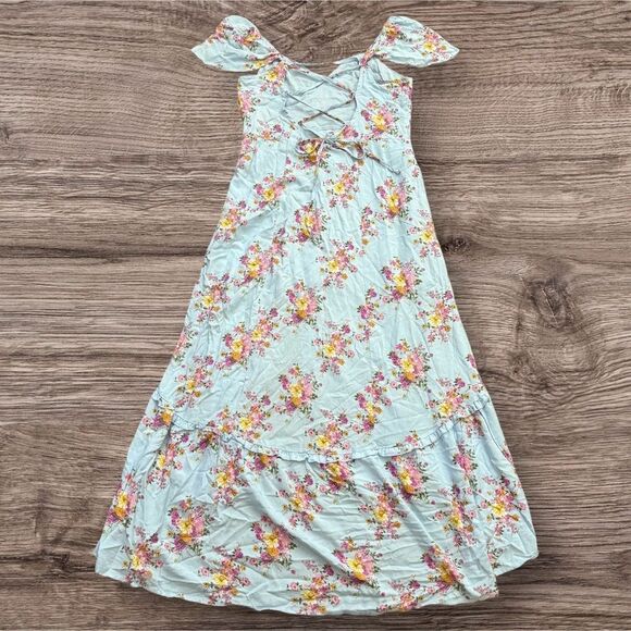 Rewind High Low Robin Blue Maxi Sundress  Sweetheart Neckline Flutter Sleeve - Picture 2 of 9